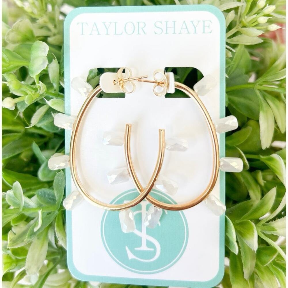 Taylor Shaye Bianca Hoop Earrings Gold with Faceted Beads Statement NEW